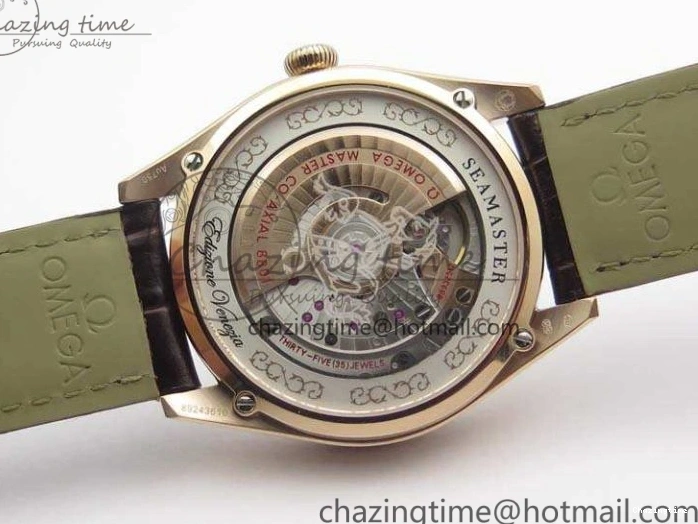 0414 Snug Seamaster Edizione Venezia RG Best Edition Blue Dial On Leather Strap A 8126